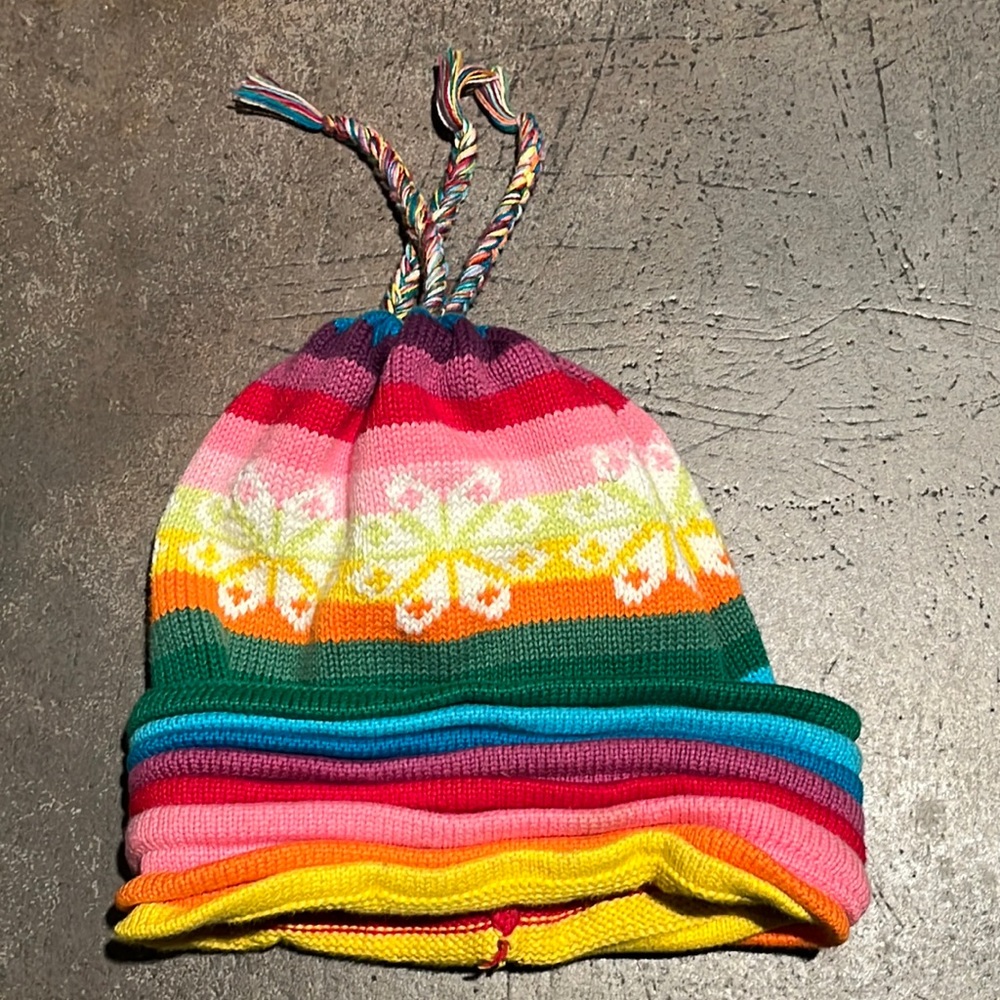 GAP kids Sz M Rainbow lines flowers beanie cap hat